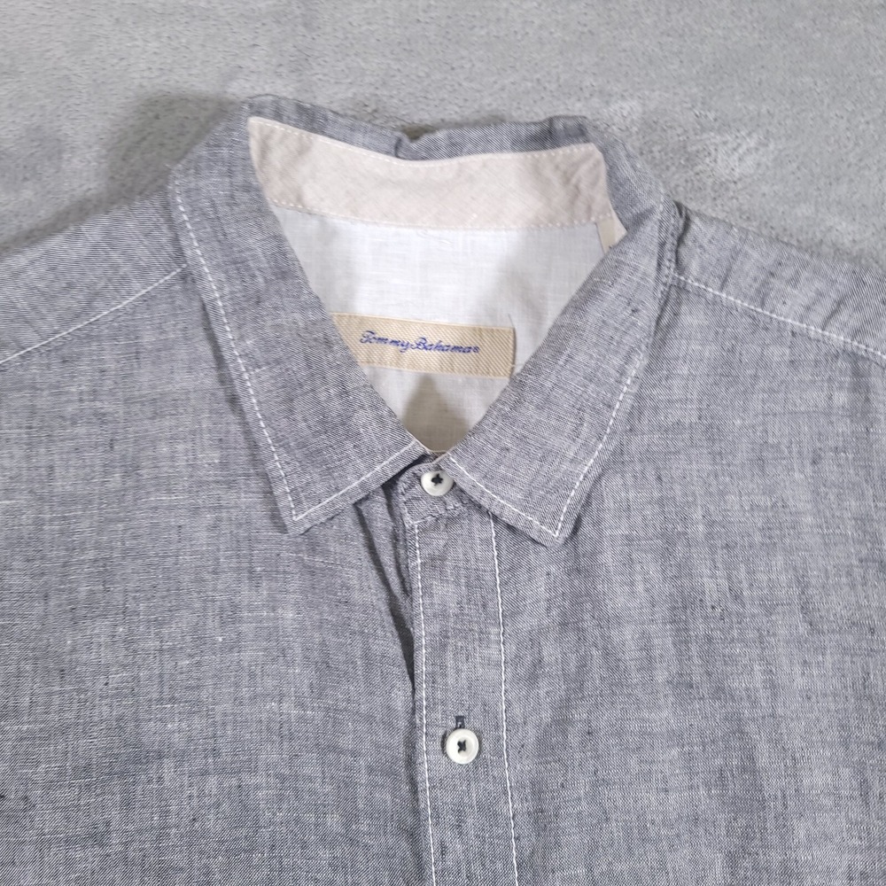 Tommy Bahama Shirt Mens XL Gray Linen Button Up‎ Short Sleeve Camp Marlin Grey - Picture 2 of 10